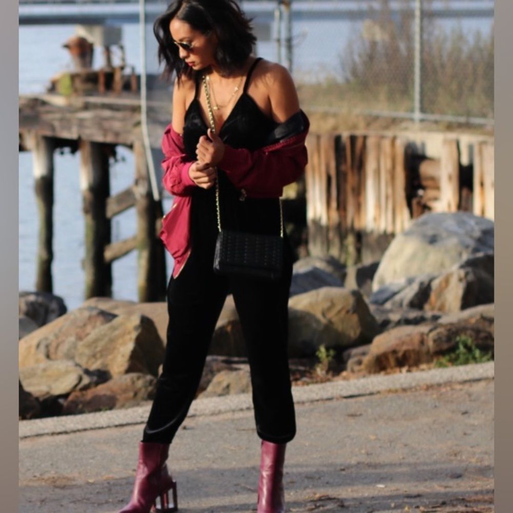 Harve Benard Black Velour Jumpsuit